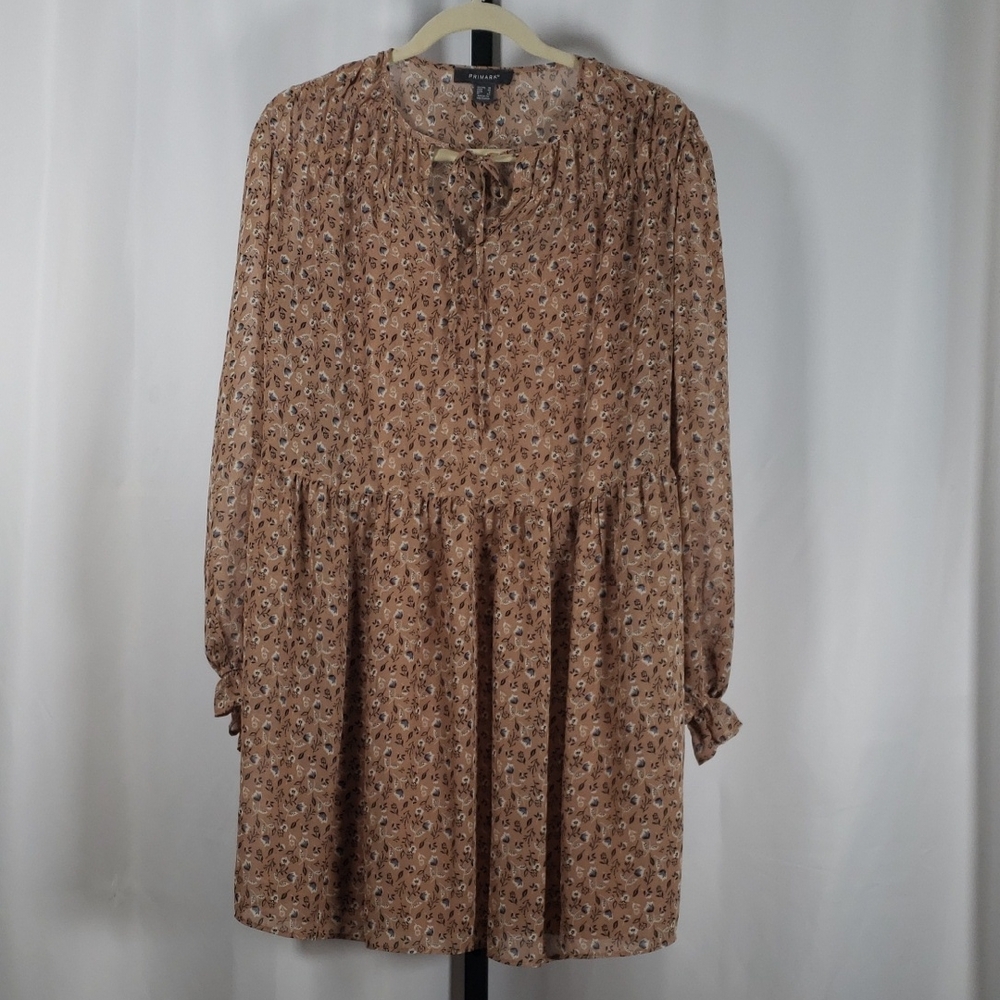 Primark Brown Floral Long Sleeve Tiered Dress - SZ 6‎